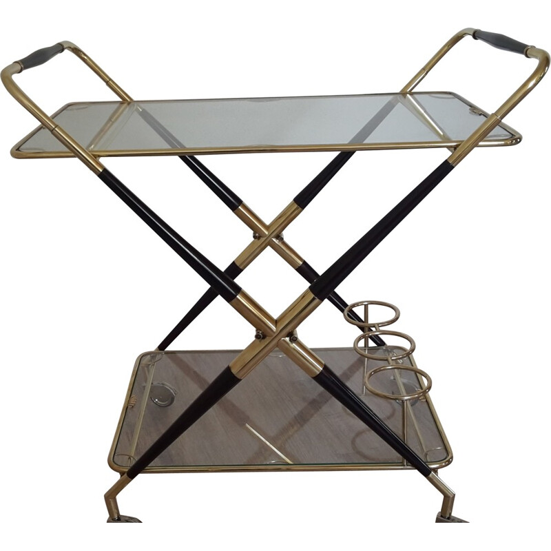 Folding serving cart in glass and beech, Cesare LACCA - 1950s