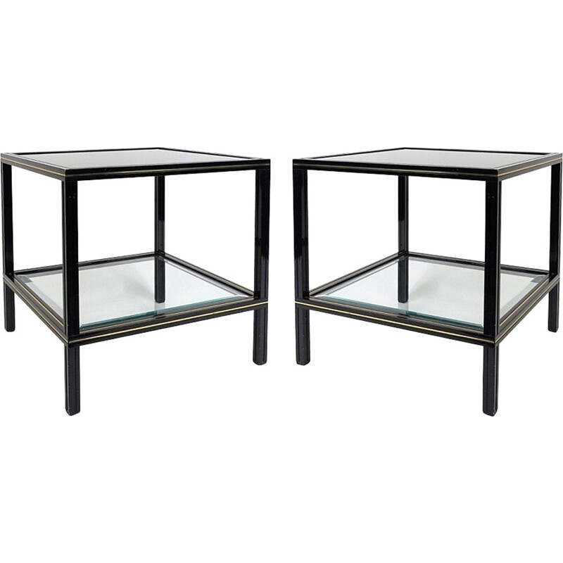 Pair of French side tables in glass and metal, Pierre VANDEL - 1970s