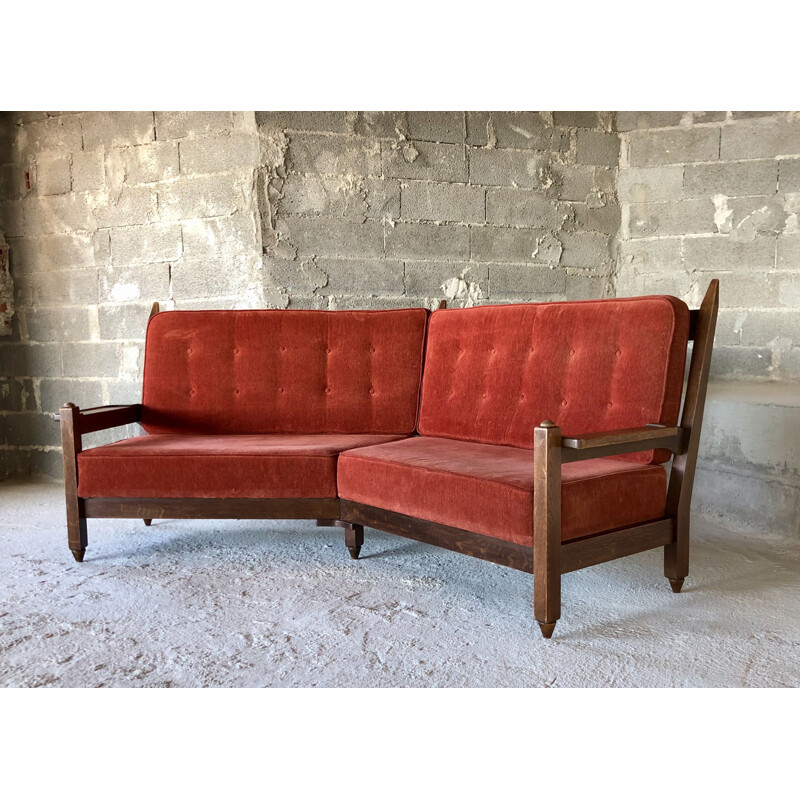 Vintage oak corner sofa by Robert Guillerme and Chambron, France 1960