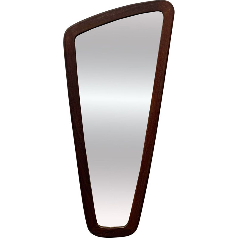 Vintage triangular teak wall mirror