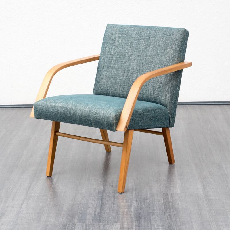 Vintage armchair in beech with new fabric - 1960s