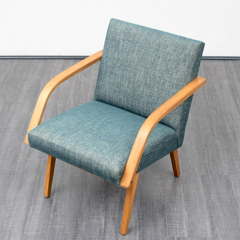 Fauteuil vintage retapissé en hêtre et tissu - 1960