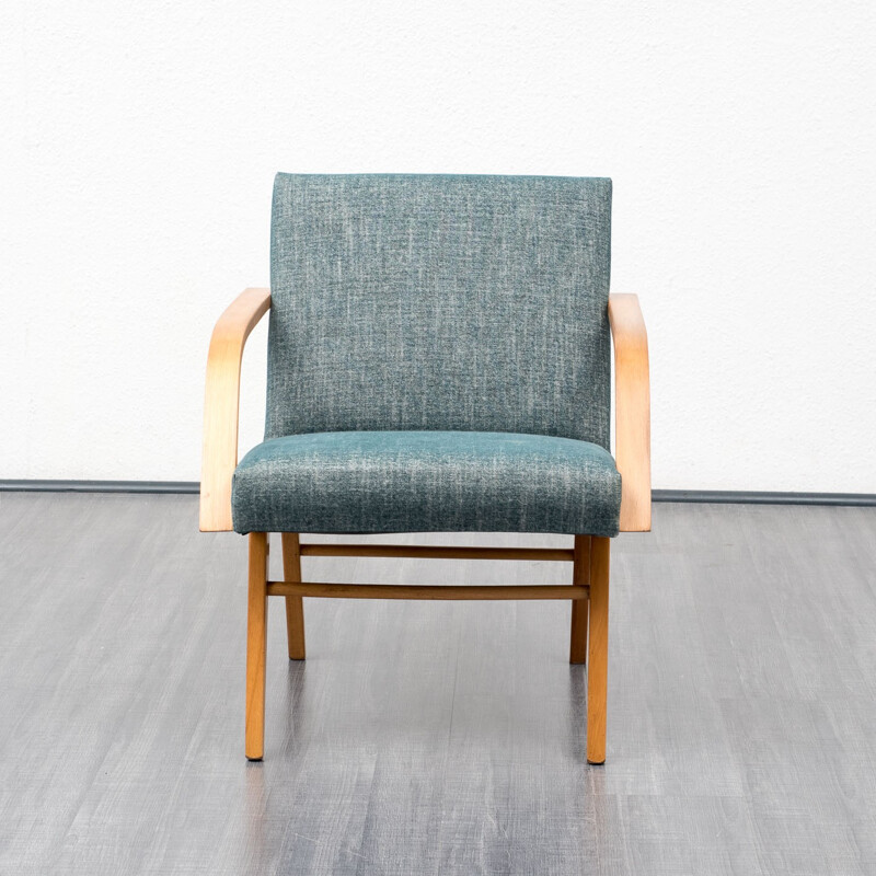 Vintage armchair in beech with new fabric - 1960s