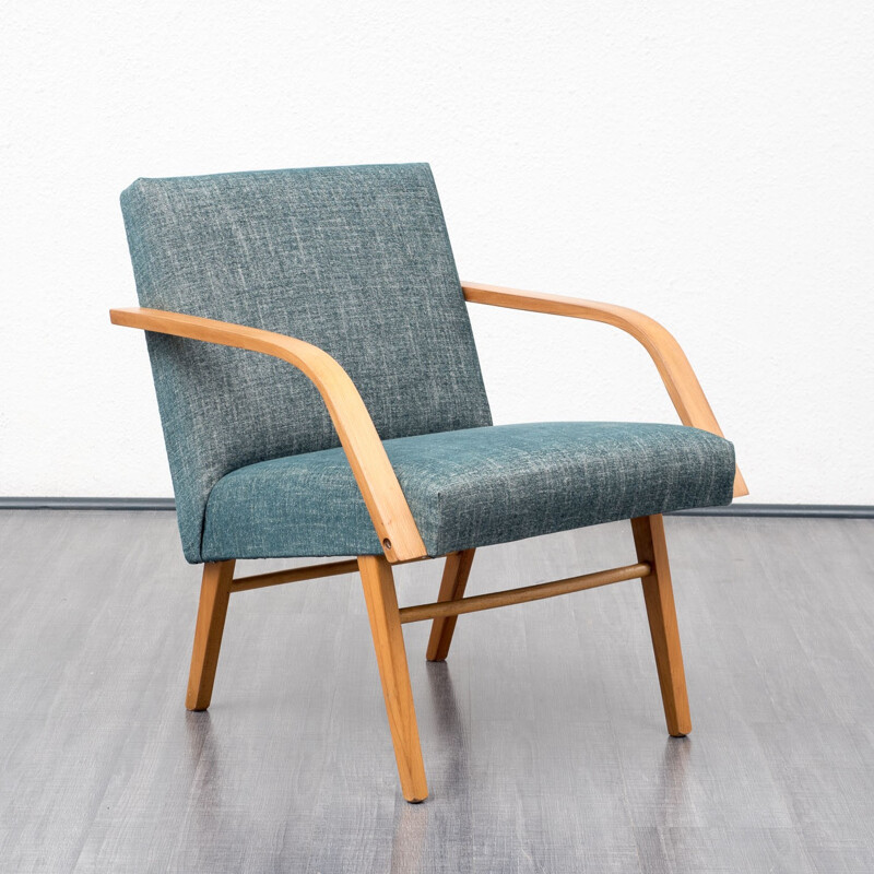 Vintage armchair in beech with new fabric - 1960s