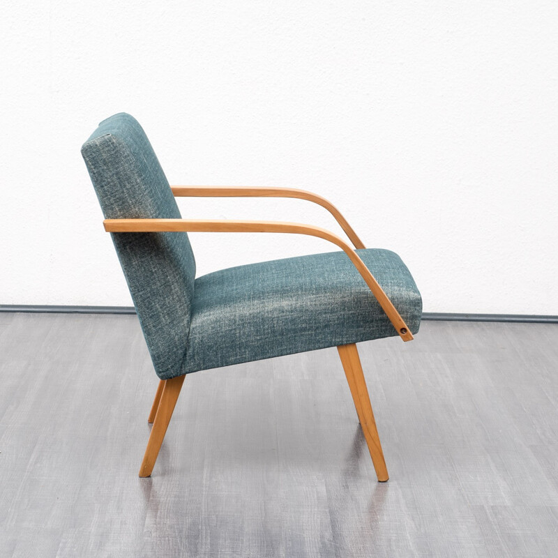 Fauteuil vintage retapissé en hêtre et tissu - 1960