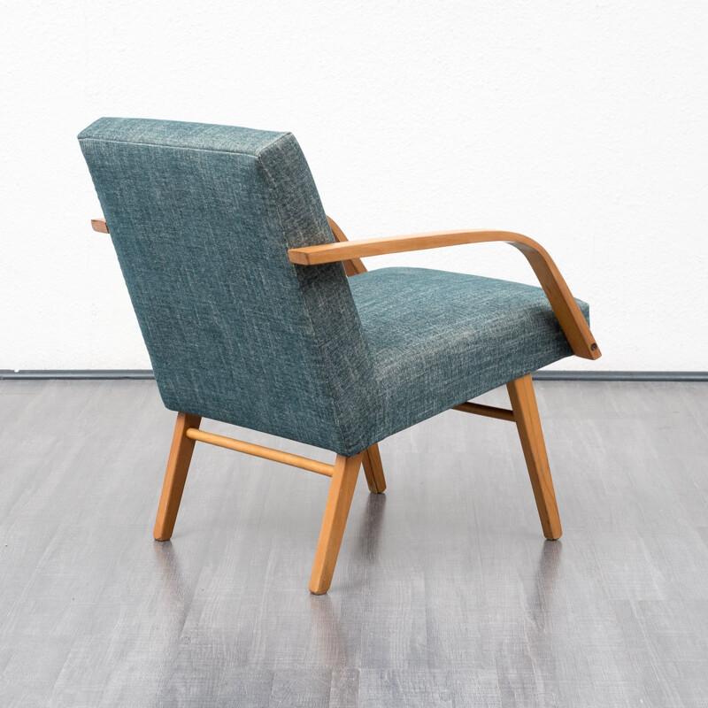 Vintage armchair in beech with new fabric - 1960s