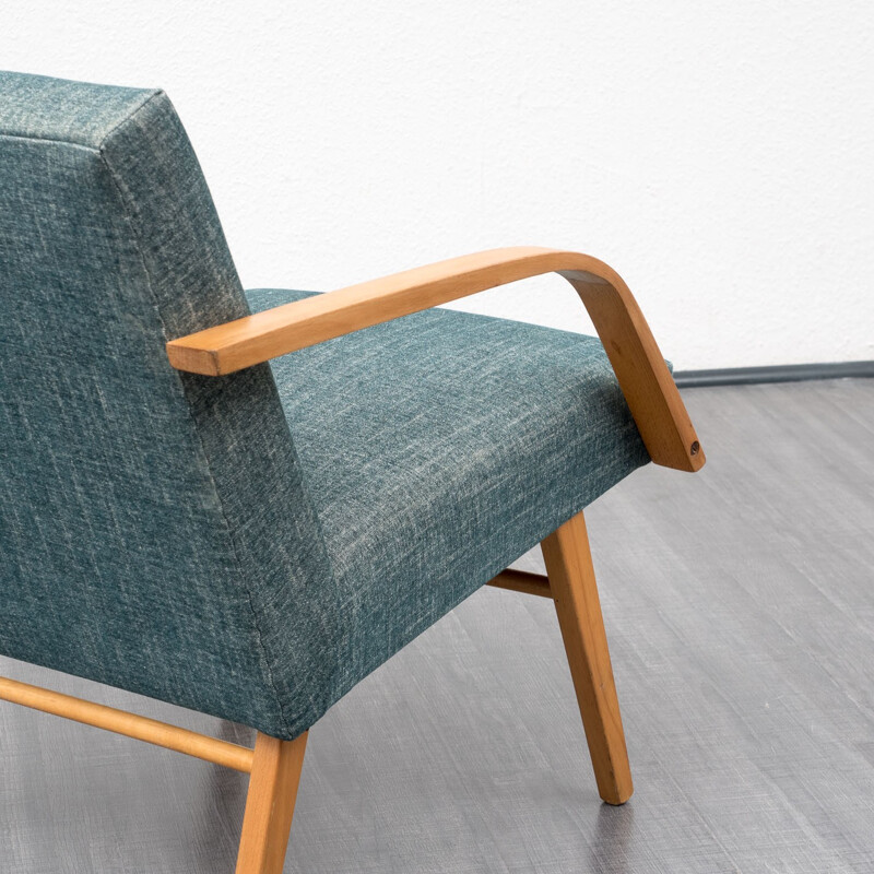 Vintage armchair in beech with new fabric - 1960s