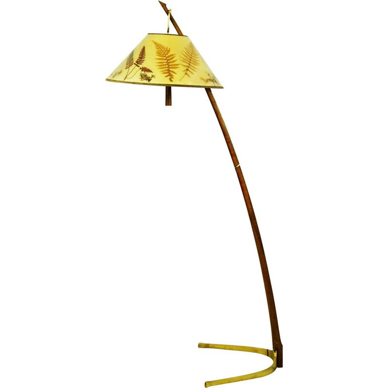 Austrian mid century brass and walnut Dornstab floor lamp by J. T. Kalmar