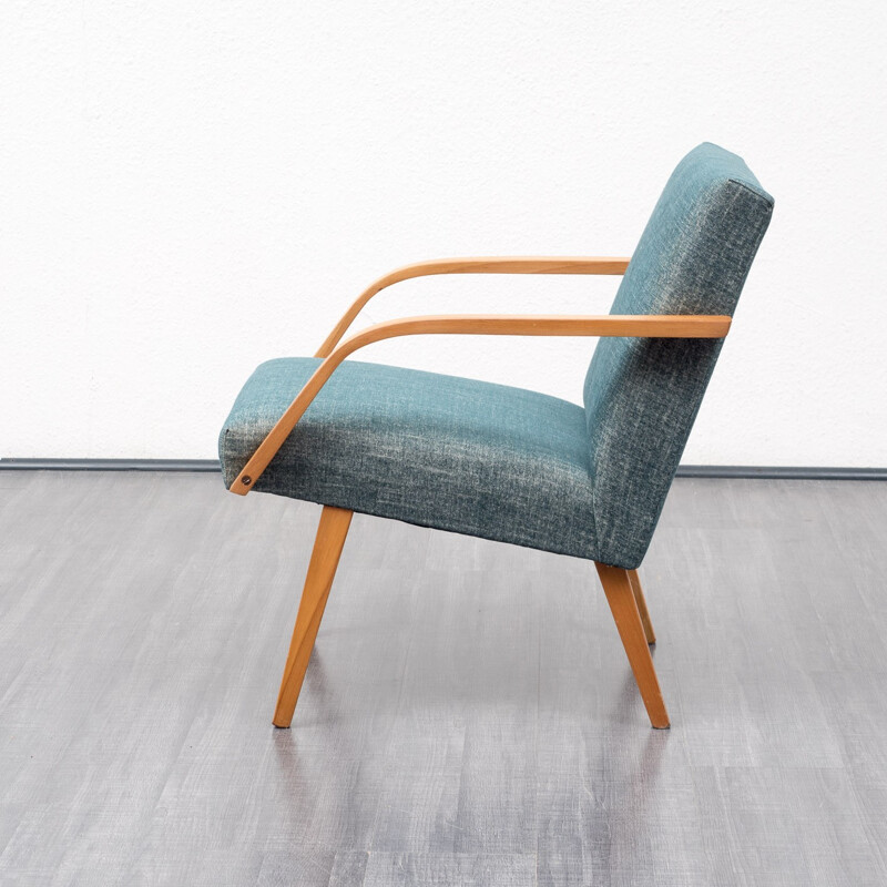 Vintage armchair in beech with new fabric - 1960s