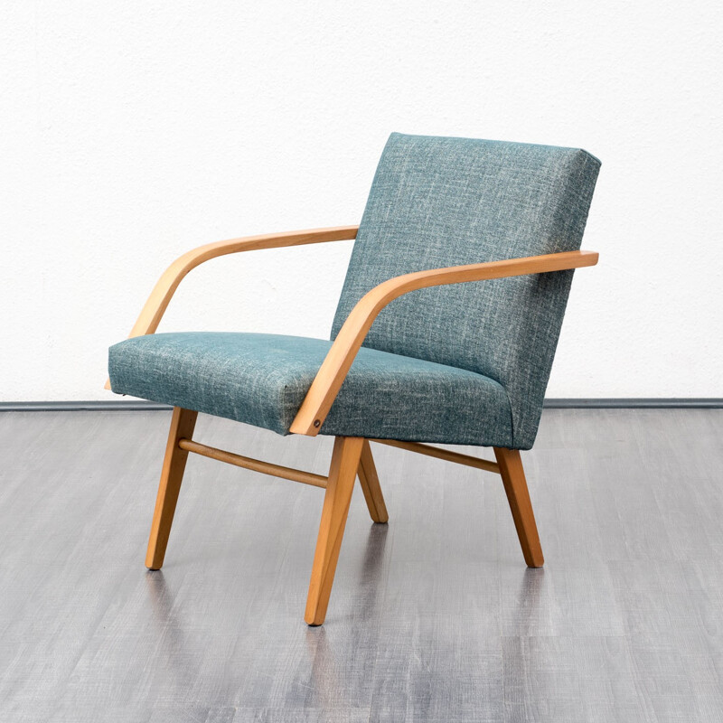 Vintage armchair in beech with new fabric - 1960s