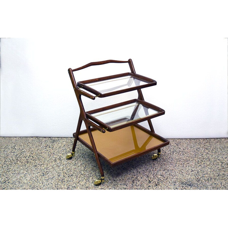 Vintage walnut and brass serving cart by Cesare Lacca for Cassina, 1950