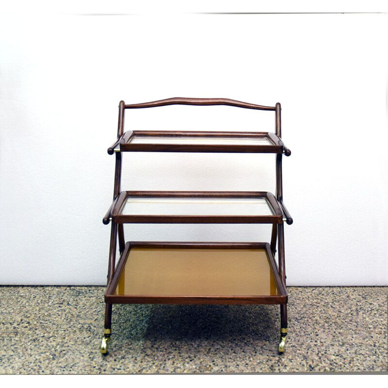 Vintage walnut and brass serving cart by Cesare Lacca for Cassina, 1950