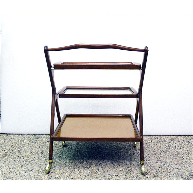 Vintage walnoot en messing serveerwagen door Cesare Lacca voor Cassina, 1950