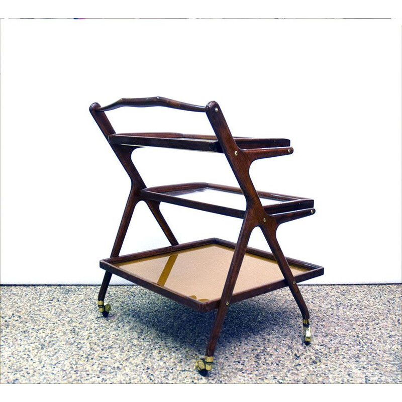 Vintage Servierwagen aus Walnussholz und Messing von Cesare Lacca für Cassina, 1950