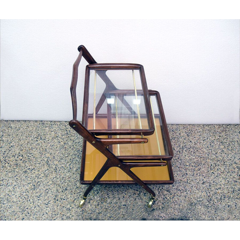 Vintage walnut and brass serving cart by Cesare Lacca for Cassina, 1950