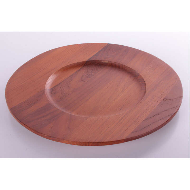 Set of 4 vintage teak wooden bottom plates, Denmark