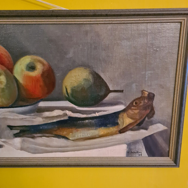 Peinture néerlandaise vintage de nature morte par W. Scholten