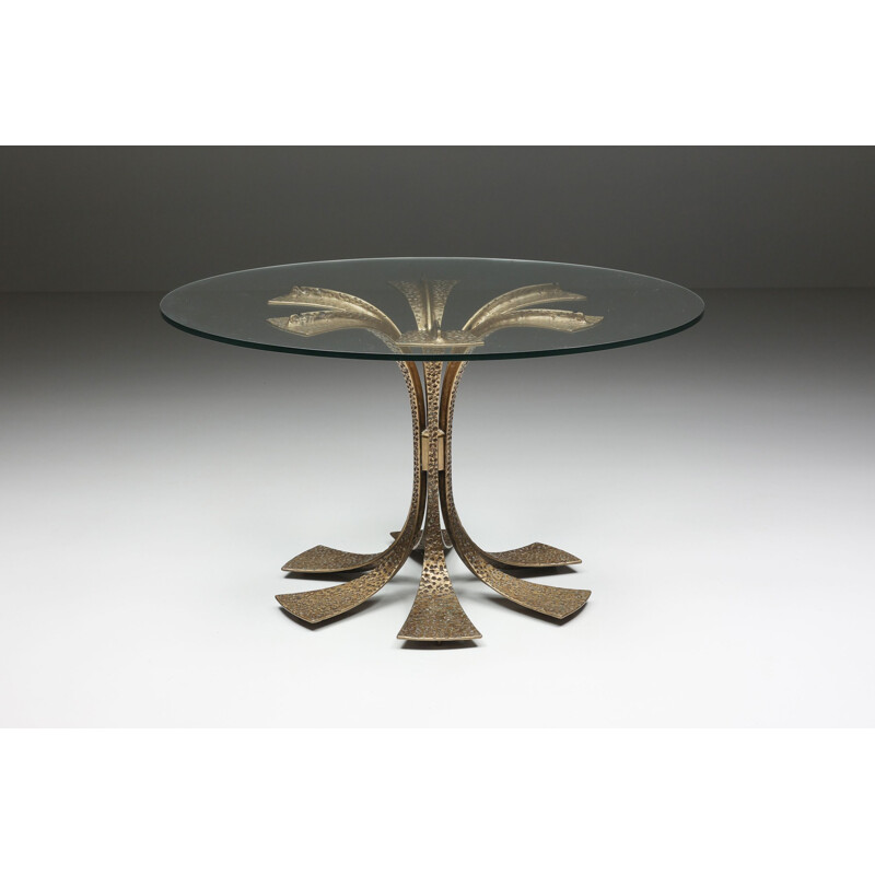 Vintage brass round dining table by Luciano Frigerio, 1980s