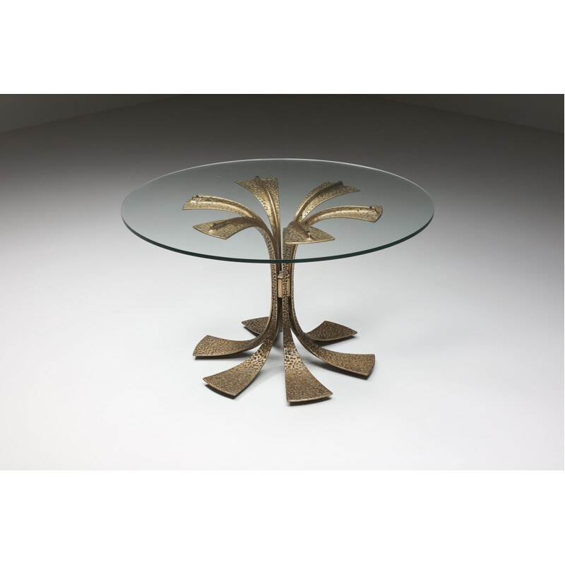 Vintage brass round dining table by Luciano Frigerio, 1980s