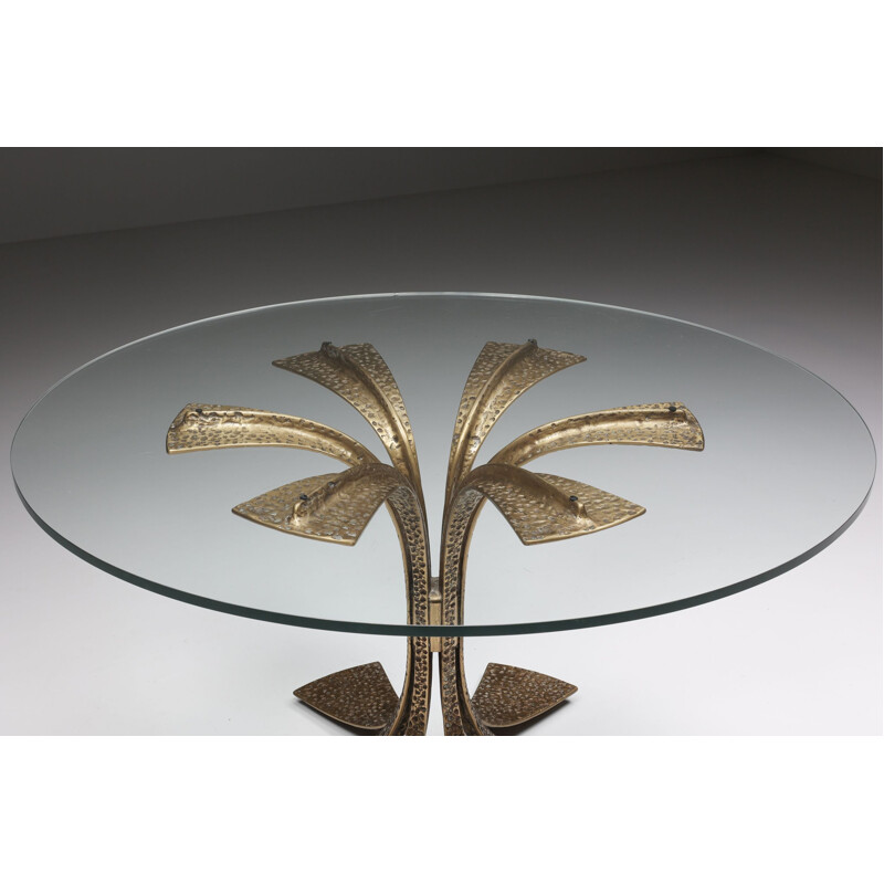 Vintage brass round dining table by Luciano Frigerio, 1980s