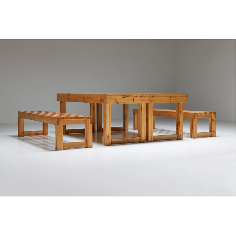 Italian vintage Vineyard pine bench and table, 1960s