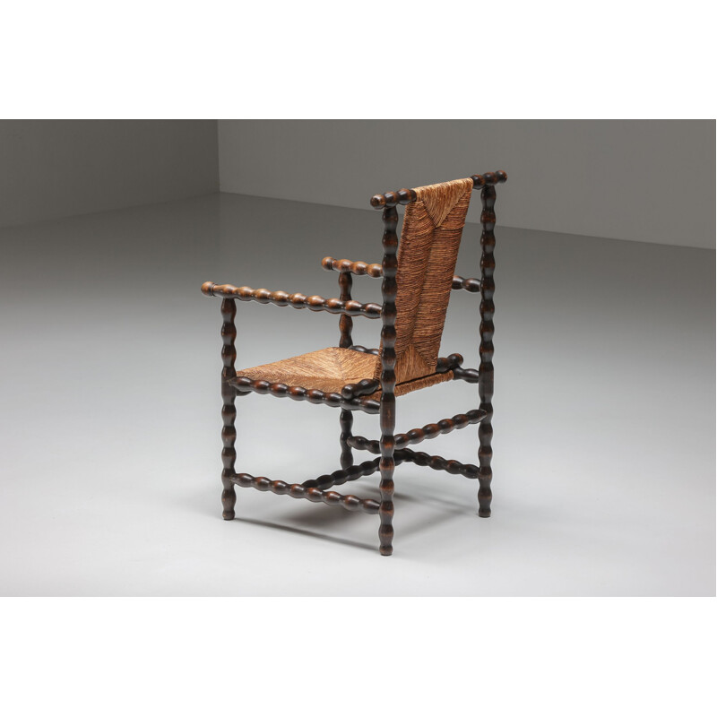 Vintage Jugendstil Sessel aus dunklem Ebonit von Josef Zotti für Prag-Rudniker Korbfabrikatio, 1911