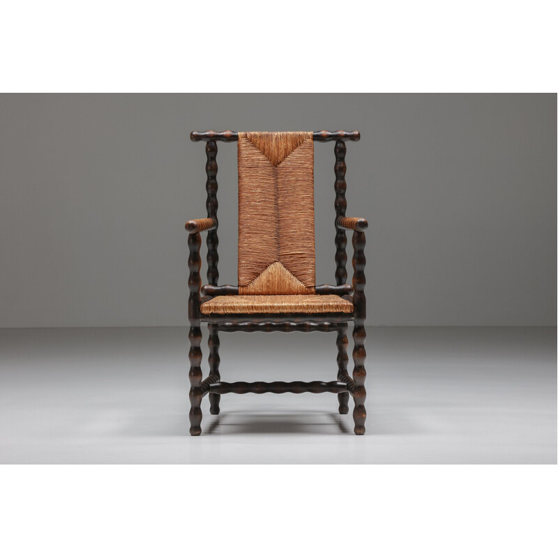 Vintage Jugendstil dark eboni armchair by Josef Zotti for Prag-Rudniker Korbfabrikatio, 1911