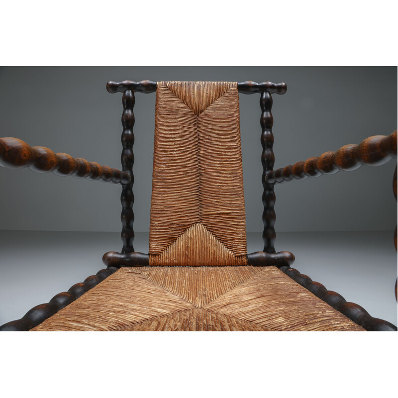 Vintage Jugendstil dark eboni armchair by Josef Zotti for Prag-Rudniker Korbfabrikatio, 1911