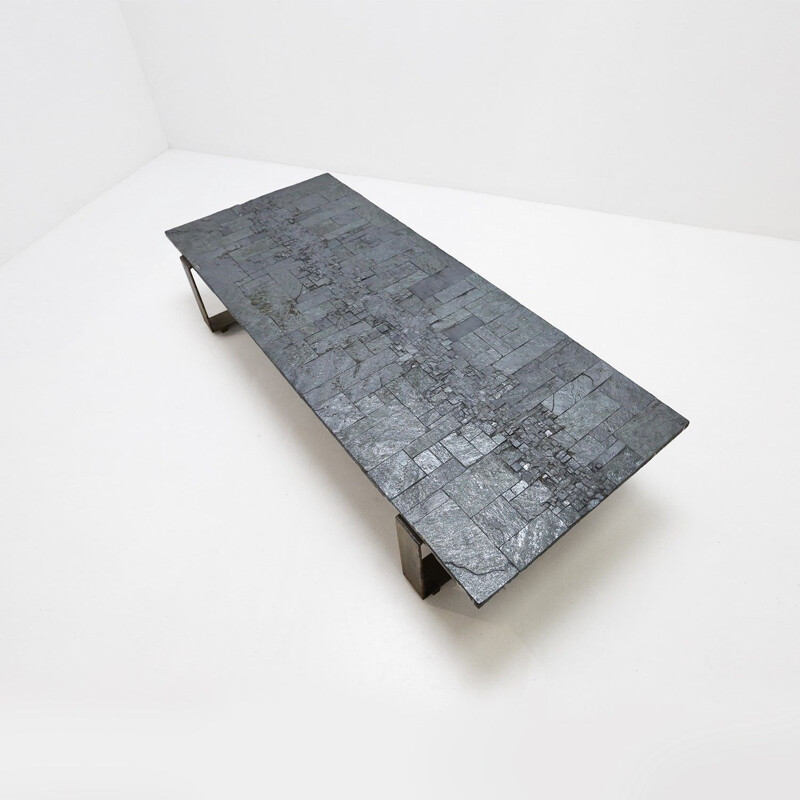 Vintage slate stone and steel coffee table by Pia Manu