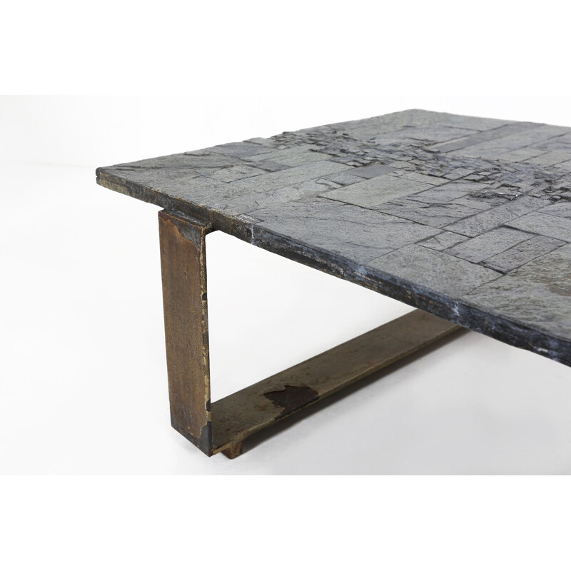Table basse vintage en pierre d'ardoise et en acier par Pia Manu