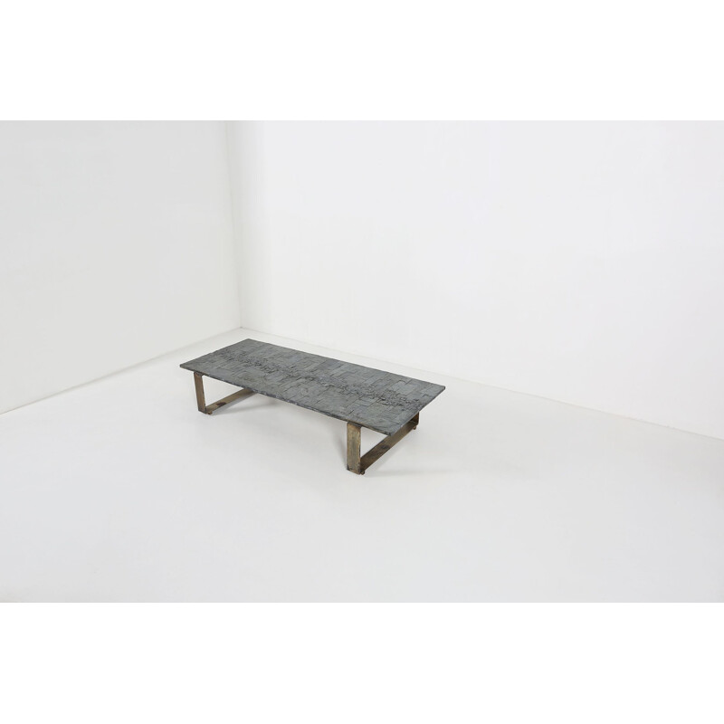Table basse vintage en pierre d'ardoise et en acier par Pia Manu