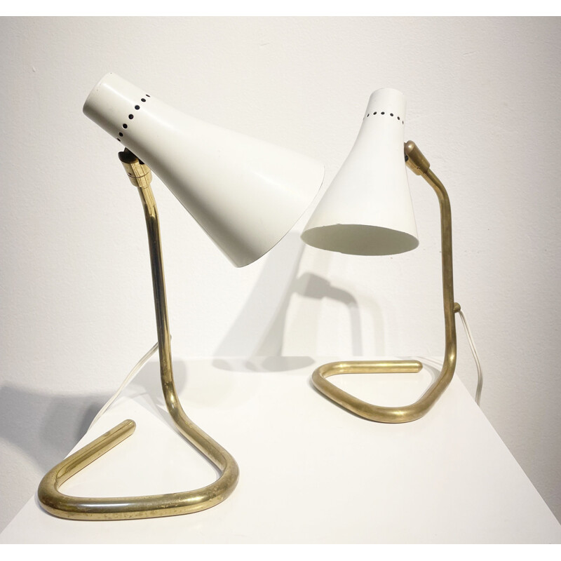 Pair of vintage modular lamps in brass and white metal by Guiseppe Ostuni, Italy 1950