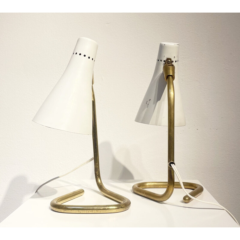 Pair of vintage modular lamps in brass and white metal by Guiseppe Ostuni, Italy 1950