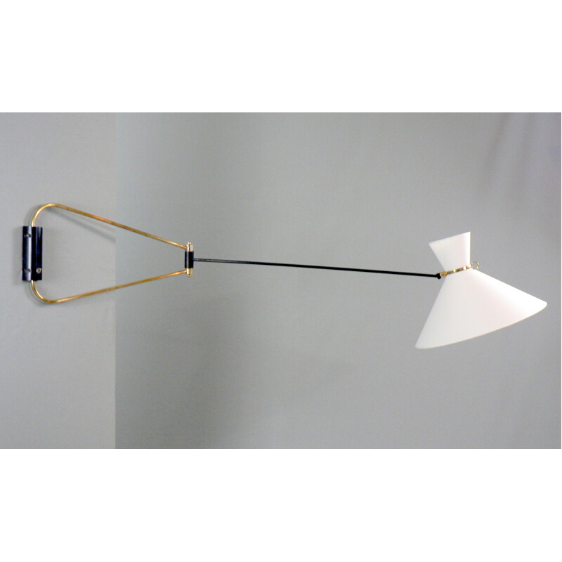 French wall lamp in black lacquered brass, Robert MATHIEU - 1960s