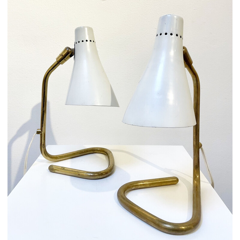 Paire de lampes modulables vintage en laiton et métal blanc par Guiseppe Ostuni, Italie 1950