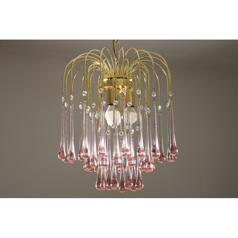 Vintage pink Murano glass drops chandelier, 1970s