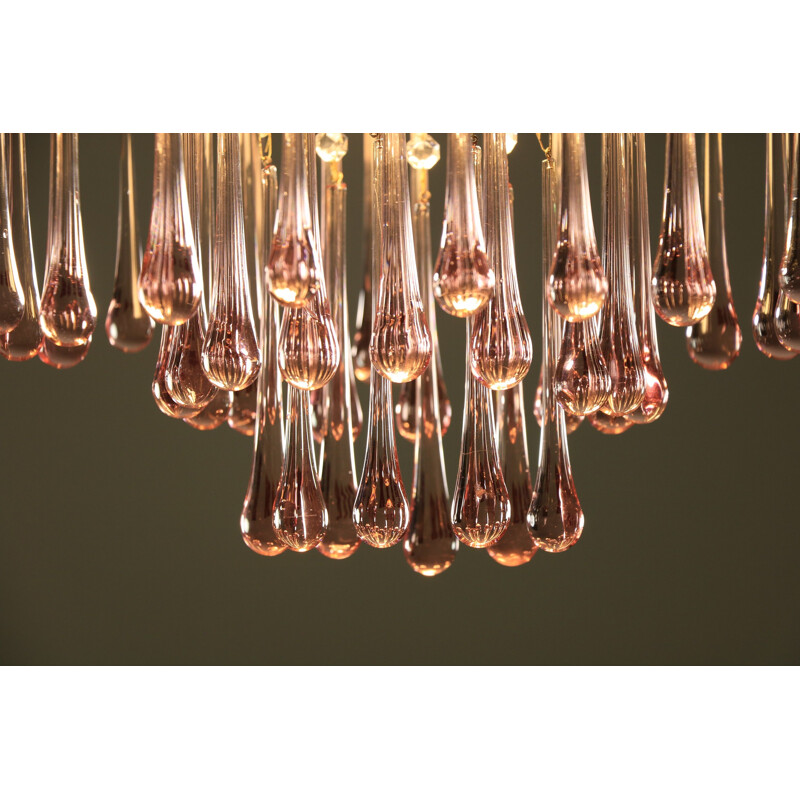 Lustre vintage à gouttes en verre de Murano rose, 1970