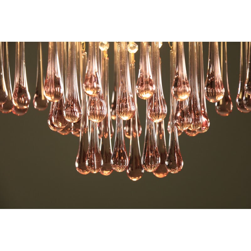 Vintage pink Murano glass drops chandelier, 1970s