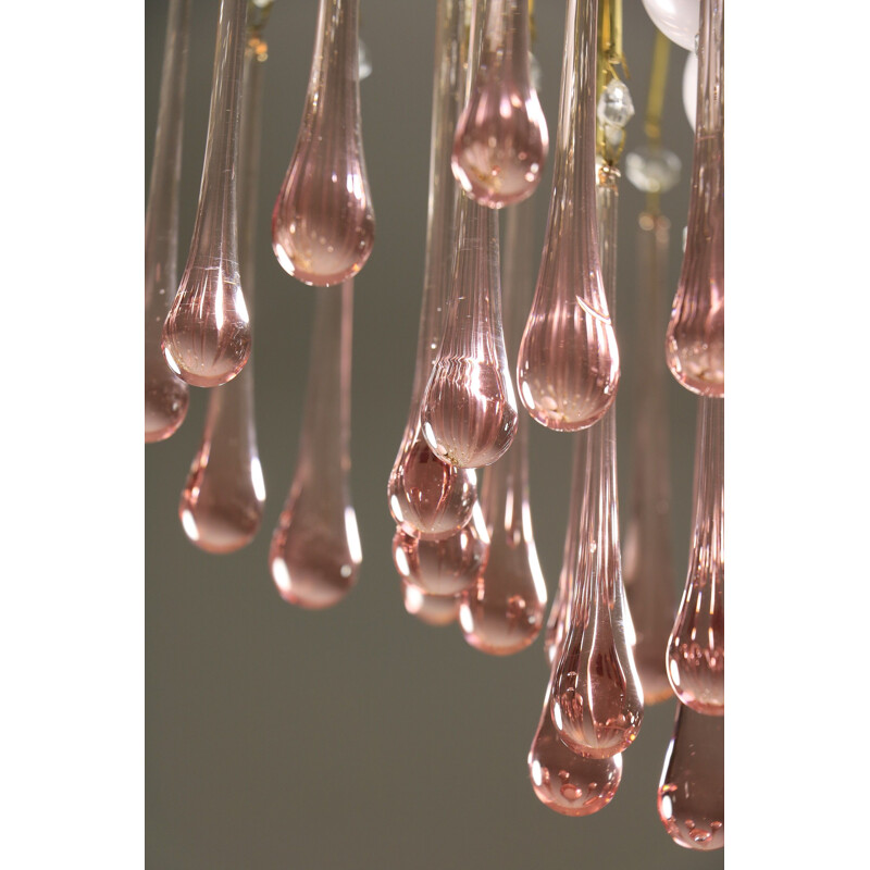 Vintage pink Murano glass drops chandelier, 1970s