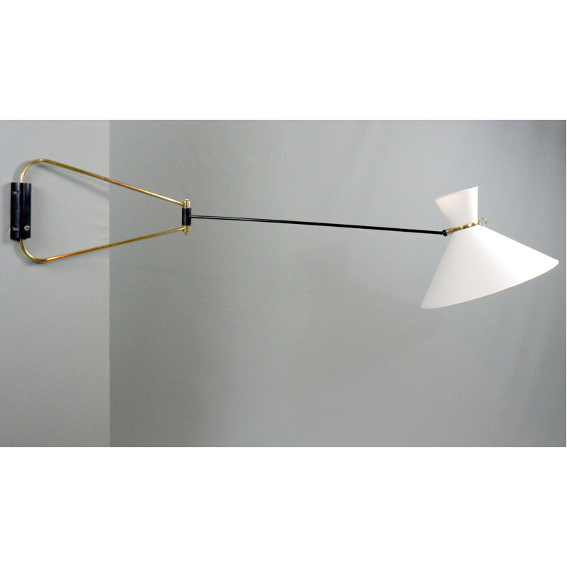 French wall lamp in black lacquered brass, Robert MATHIEU - 1960s