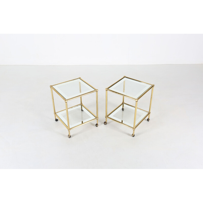 Pair of vintage belgochrom side tables on wheels, 1980