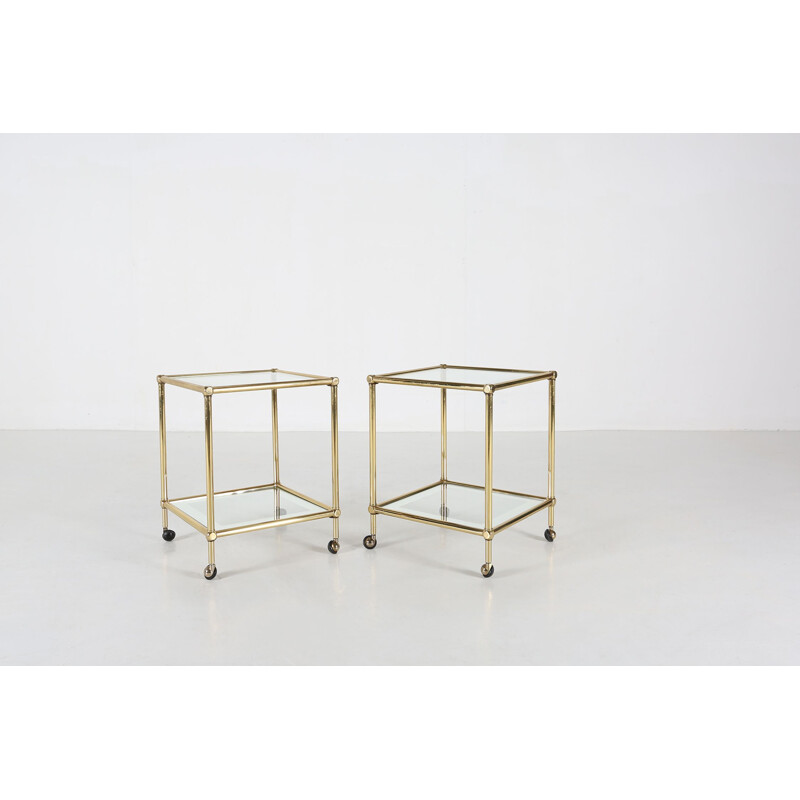 Pair of vintage belgochrom side tables on wheels, 1980