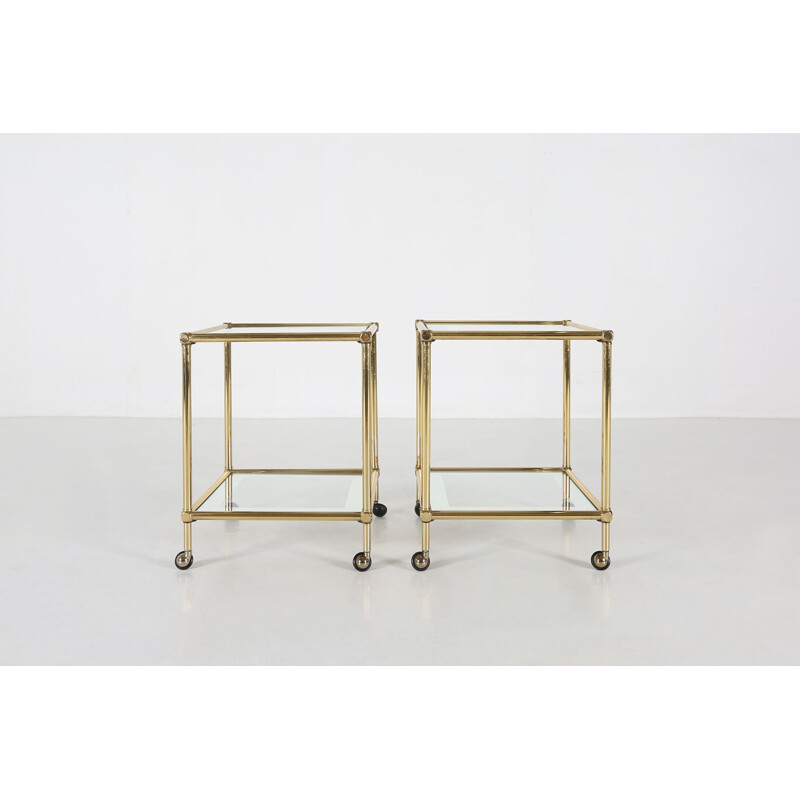 Pair of vintage belgochrom side tables on wheels, 1980