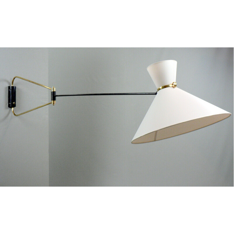 French wall lamp in black lacquered brass, Robert MATHIEU - 1960s