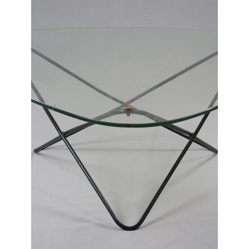 Airborne "Jasmin" coffee table in glass and black steel, Florent LASBLEIZ - 1950s