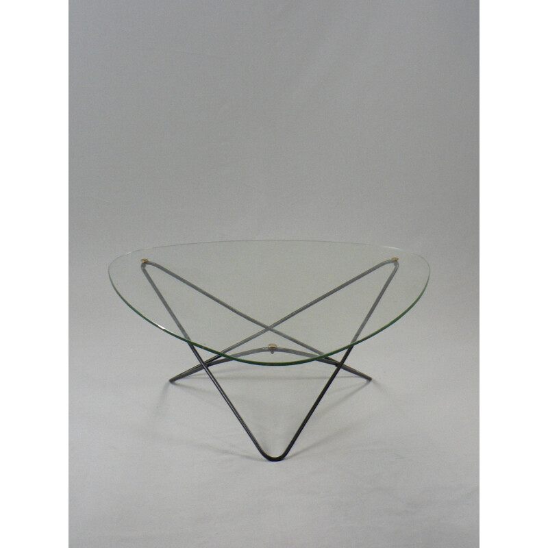 Airborne "Jasmin" coffee table in glass and black steel, Florent LASBLEIZ - 1950s