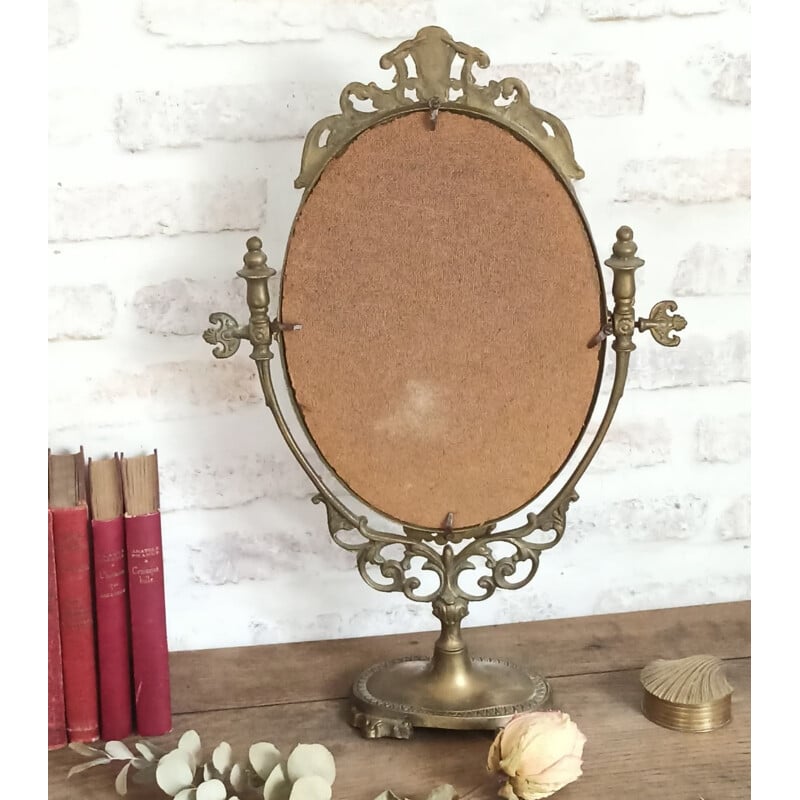 Miroir de table vintage en laiton