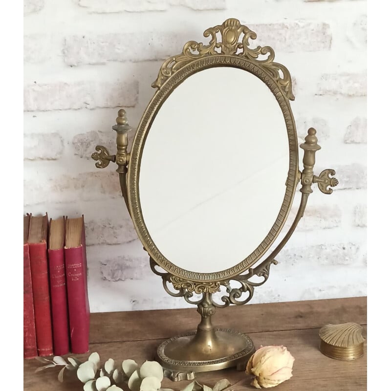 Vintage brass table mirror