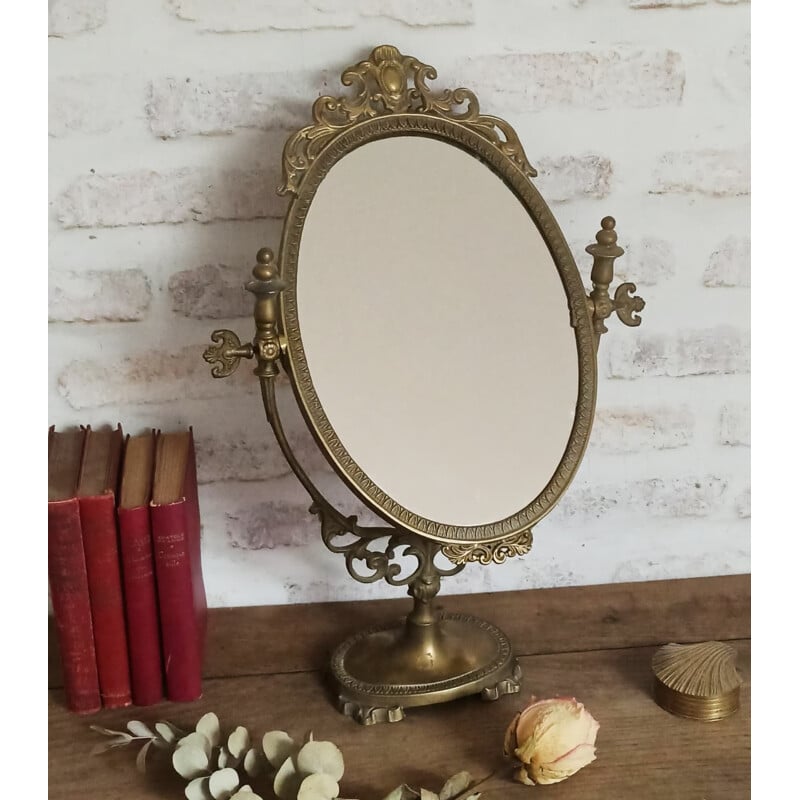 Vintage brass table mirror