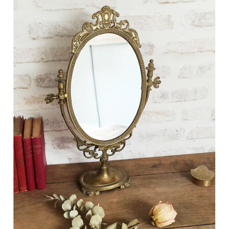 Vintage brass table mirror